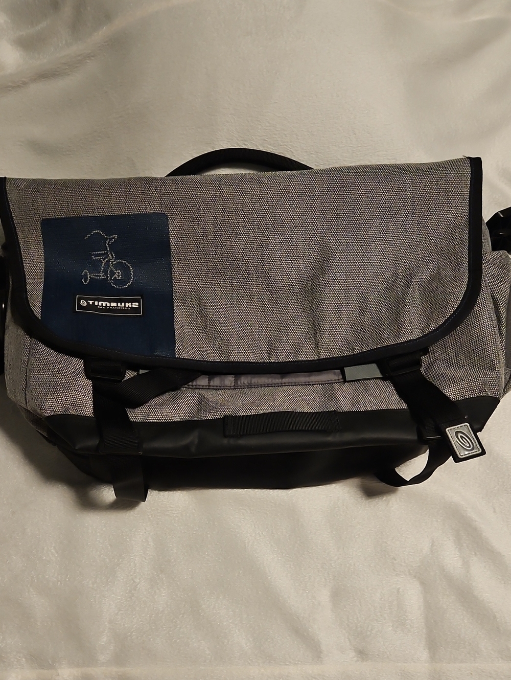 Timbuk2 Gray Messenger Bag with Navy Patch